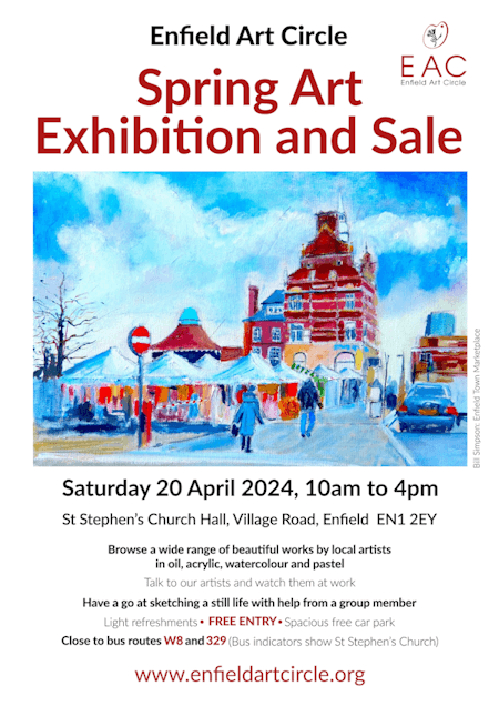 poster or flyer advertising event Enfield Art Circle Spring Art Exhibition and Sale