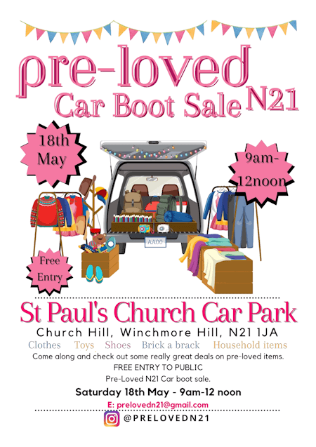 poster or flyer advertising event Pre-Loved N21 car boot sale