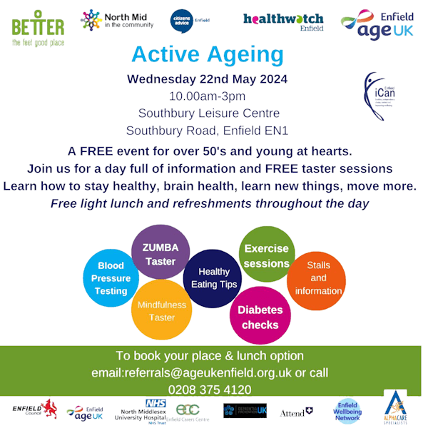 poster or flyer advertising event Active Ageing: Free event for over 50s and young-at-hearts