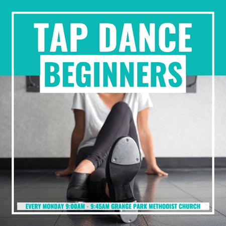 poster or flyer advertising event Tap dance for adult beginners - week 1 of 12-week course
