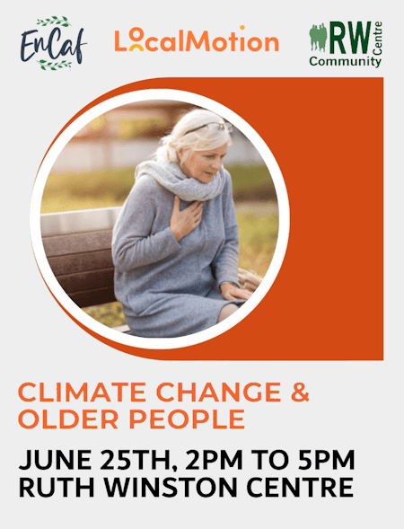 poster or flyer advertising event Community Hub at Ruth Winston Centre: Climate Change and Older People