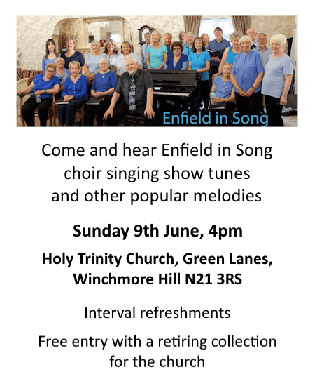 poster or flyer advertising event Enfield in Song sing show tunes and other popular melodies