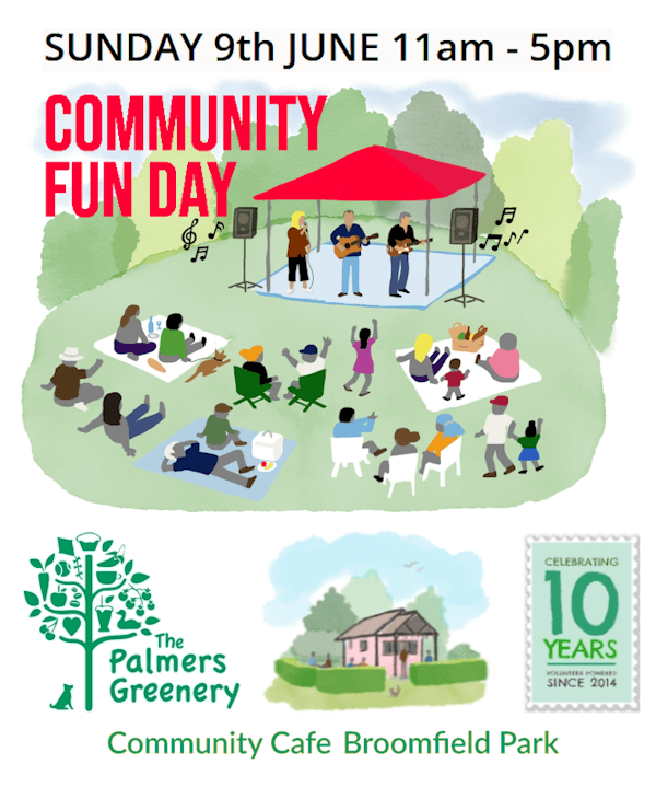 poster or flyer advertising event Palmers Greenery Community Fun Day