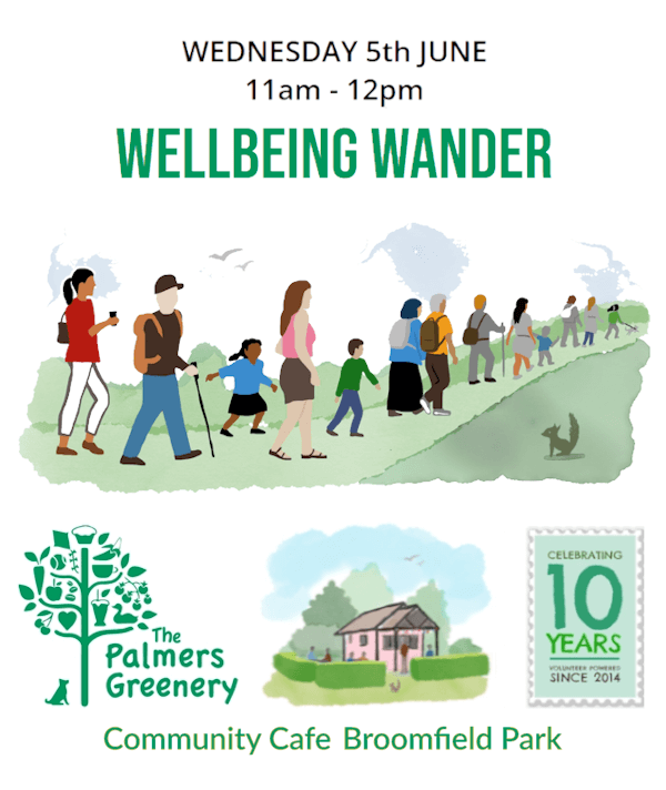 poster or flyer advertising event Wellbeing Wander in Broomfield Park