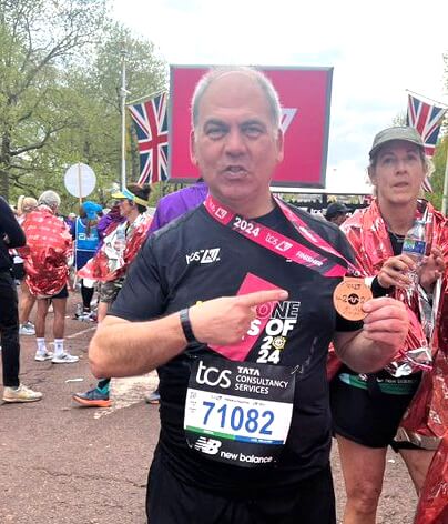 bambos charalambous mp after completing the 2024 london marathon