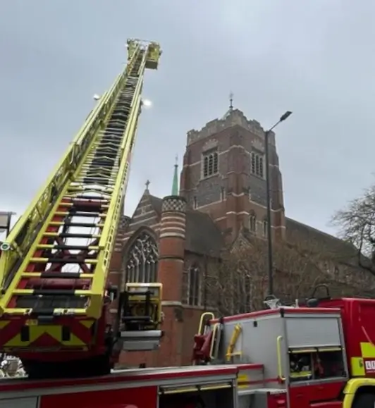fire brigade dealing with fire at st johns palmers green 1