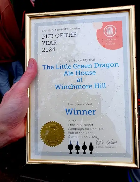 little green dragon pub of the year certificate edit