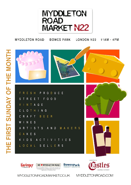 poster or flyer advertising event Myddleton Road Market