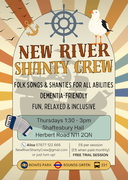 poster or flyer advertising event New River Shanty Crew: folk songs and shanties for all abilities