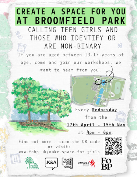 poster or flyer advertising event Making space for teen girls in Broomfield Park