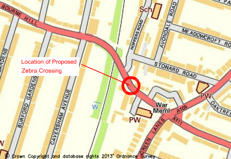 Proposed zebra crossing across Bourne Hill