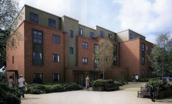 artist's impression of new apartment block behind Southgate Town Hall